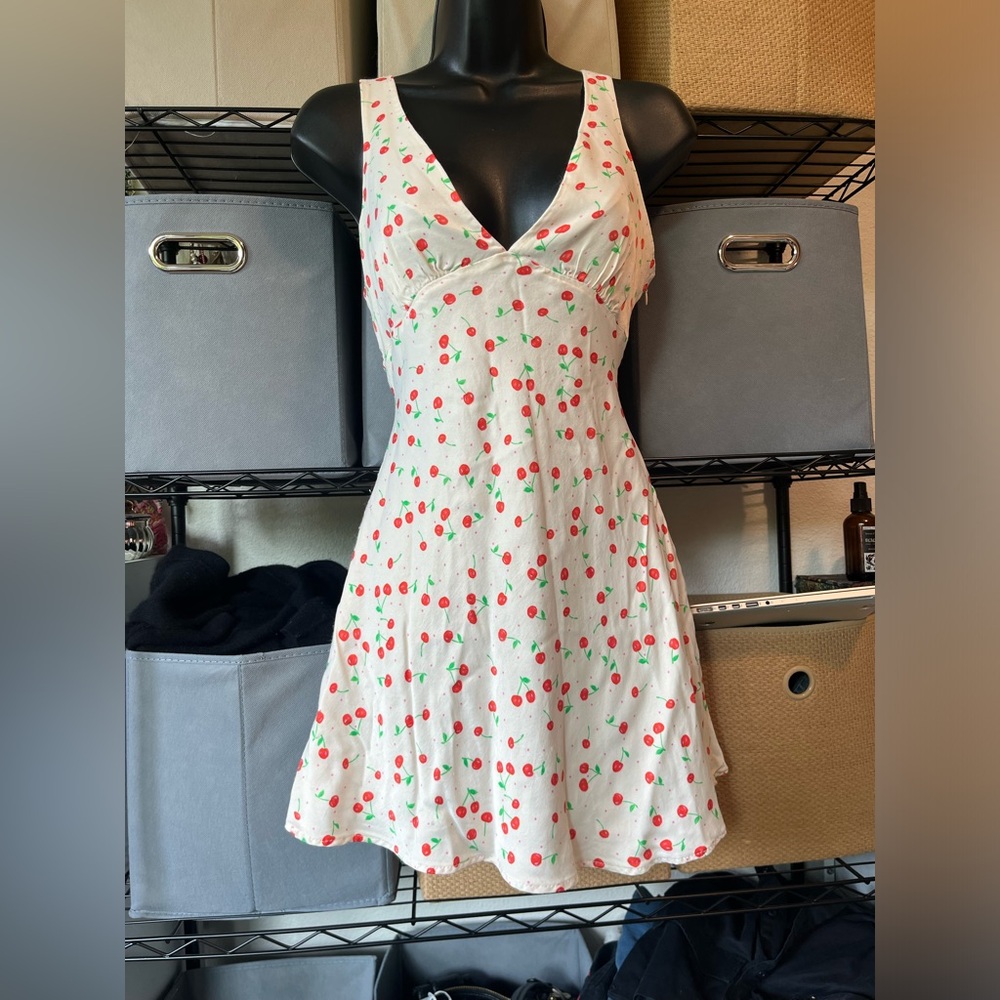 Zara White Mini Dress with Red Cherry Print